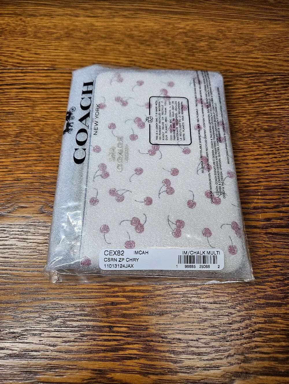 Coach Corner Zip Wristlet With Cherry Print